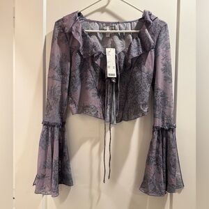 Urban Outfitters‎ Floral Ruffle Bell Sleeve Top Size XS
